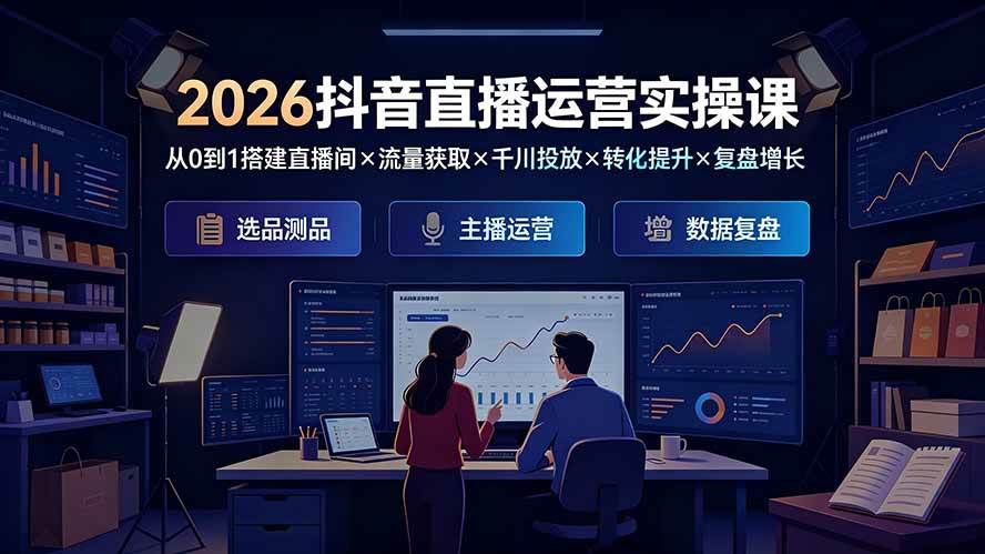 (19343期)2026抖音直播运营实操课:从0到1搭建直播间×流量获取×千川投放×转化提升×复盘增长,系统掌握完整闭环-汇联技术